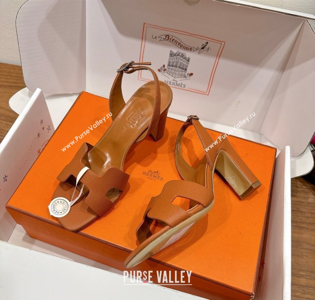 Hermes Eremite Heel Sandals 8cm in Grained Leather Brown 2025 H02275 (XC-250820160)