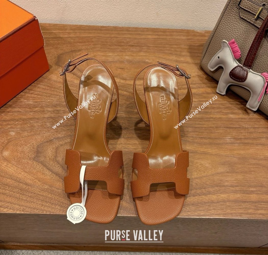 Hermes Eremite Heel Sandals 8cm in Grained Leather Brown 2025 H02275 (XC-250820160)