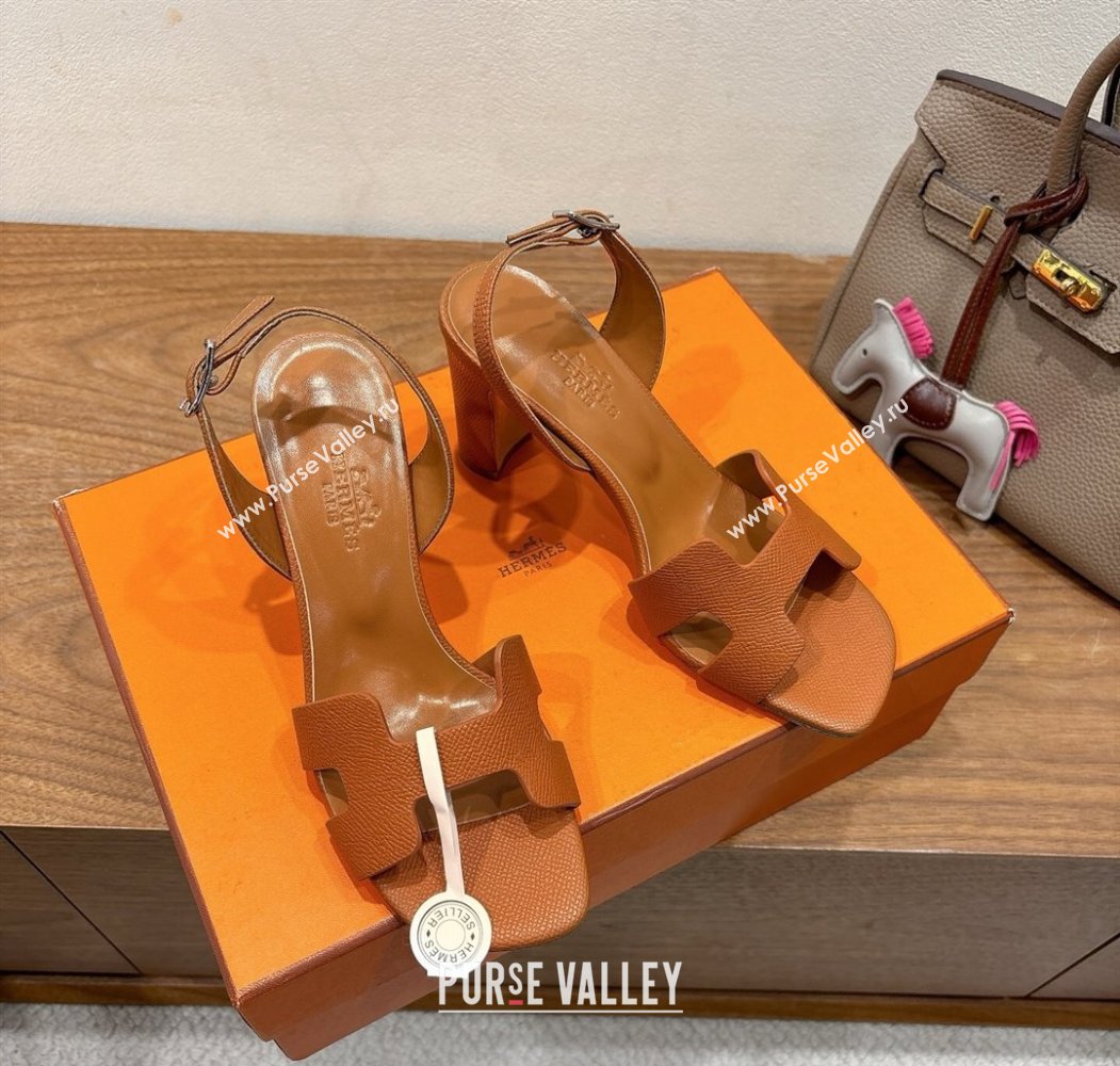 Hermes Eremite Heel Sandals 8cm in Grained Leather Brown 2025 H02275 (XC-250820160)