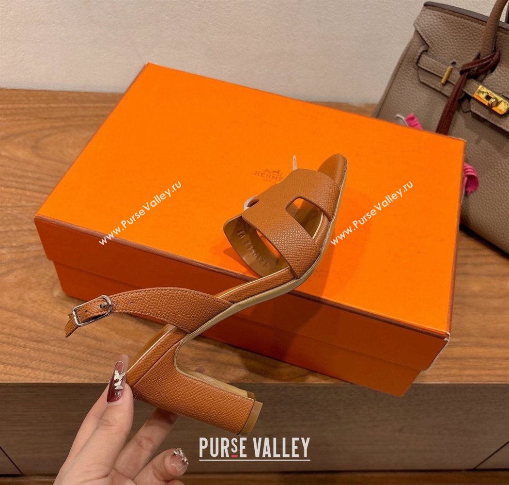 Hermes Eremite Heel Sandals 8cm in Grained Leather Brown 2025 H02275 (XC-250820160)