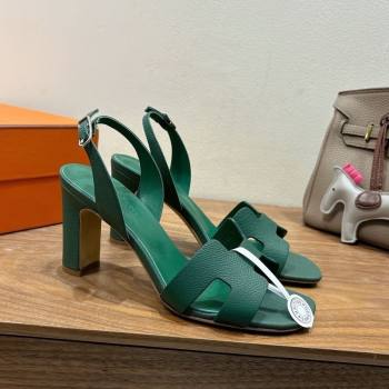 Hermes Eremite Heel Sandals 8cm in Grained Leather Green2 2025 H02275 (XC-250820161)