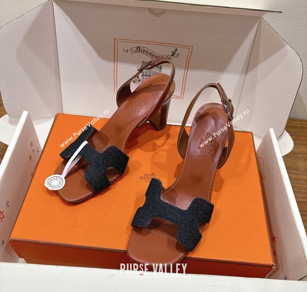 Hermes Eremite Heel Sandals 8cm in Denim Dark Blue 2025 H02275 (XC-250820144)