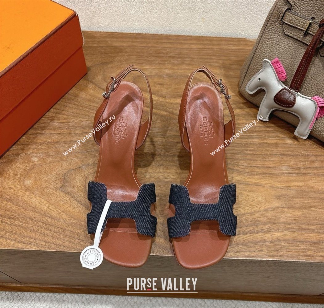 Hermes Eremite Heel Sandals 8cm in Denim Dark Blue 2025 H02275 (XC-250820144)