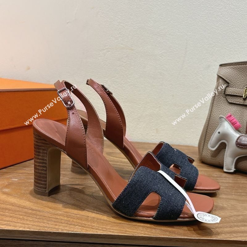 Hermes Eremite Heel Sandals 8cm in Denim Dark Blue 2025 H02275 (XC-250820144)