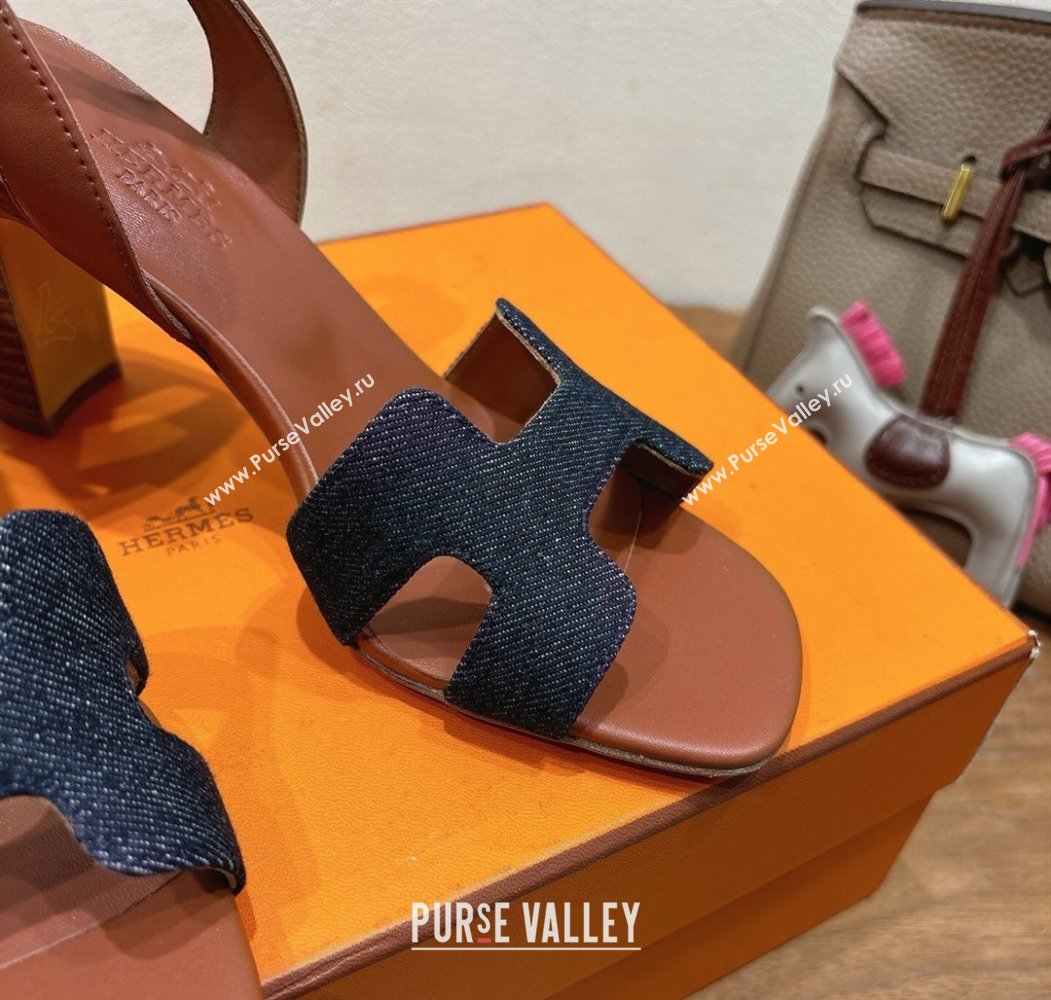 Hermes Eremite Heel Sandals 8cm in Denim Dark Blue 2025 H02275 (XC-250820144)