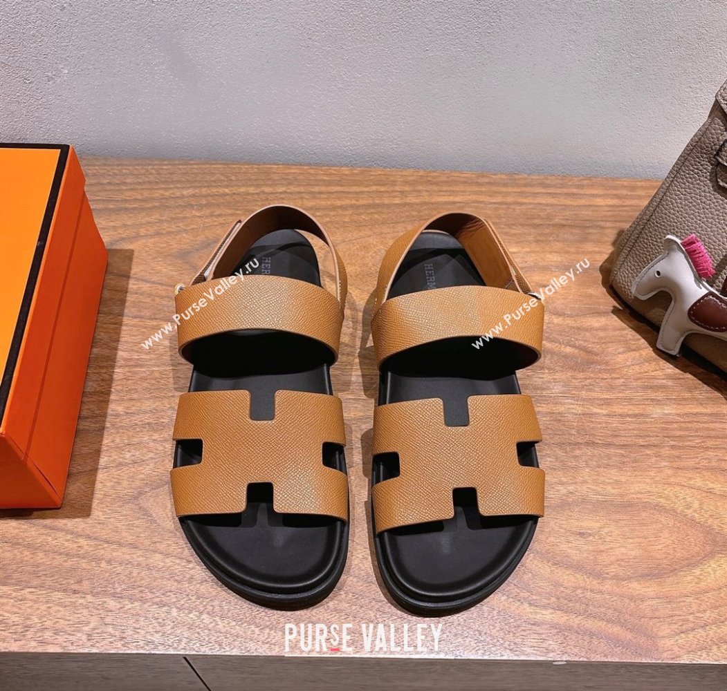 Hermes Genius Strap Sandals in Grained Leather Brown 2025 H082011 (XC-250820162)