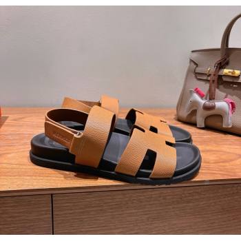 Hermes Genius Strap Sandals in Grained Leather Brown 2025 H082011 (XC-250820162)
