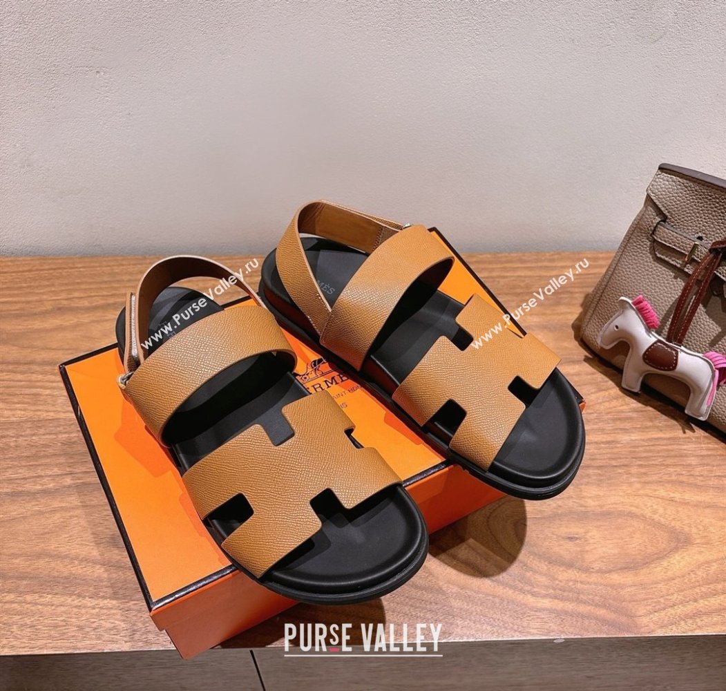 Hermes Genius Strap Sandals in Grained Leather Brown 2025 H082011 (XC-250820162)