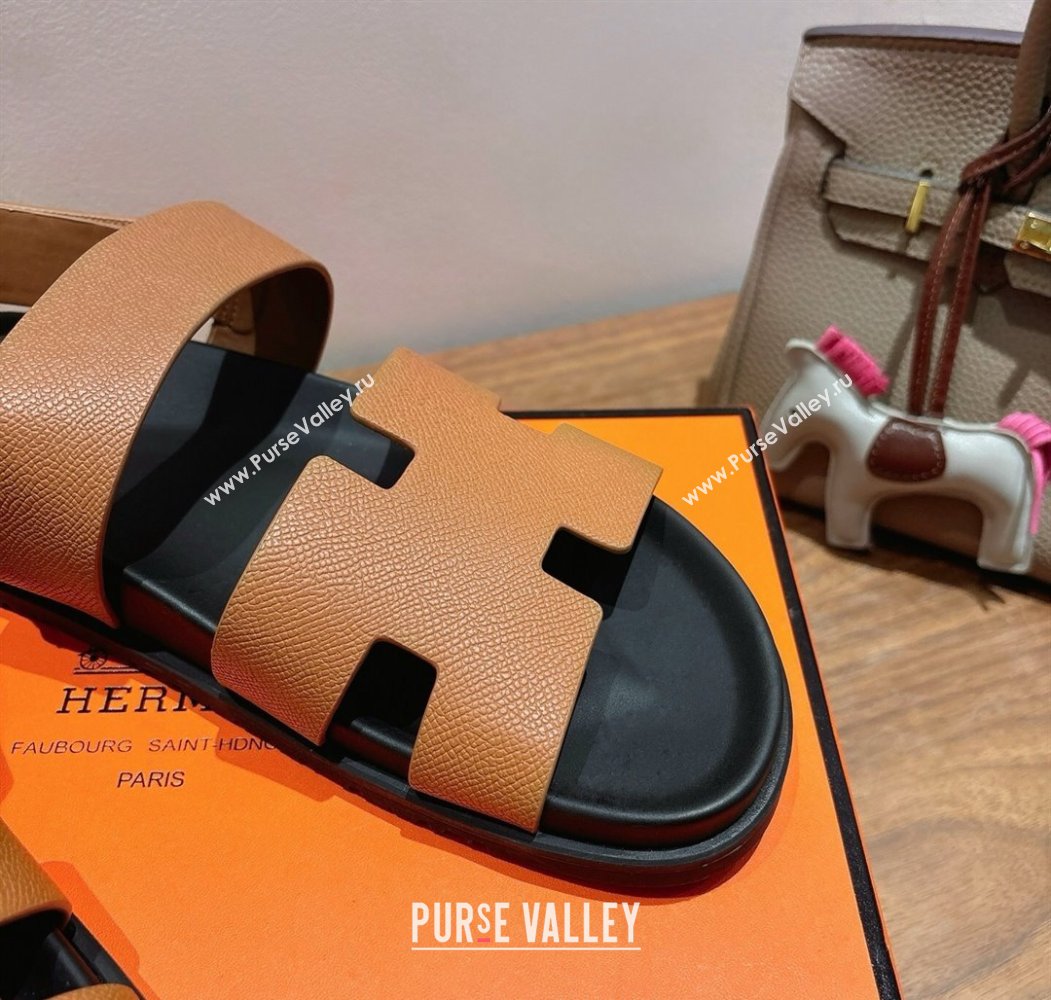 Hermes Genius Strap Sandals in Grained Leather Brown 2025 H082011 (XC-250820162)