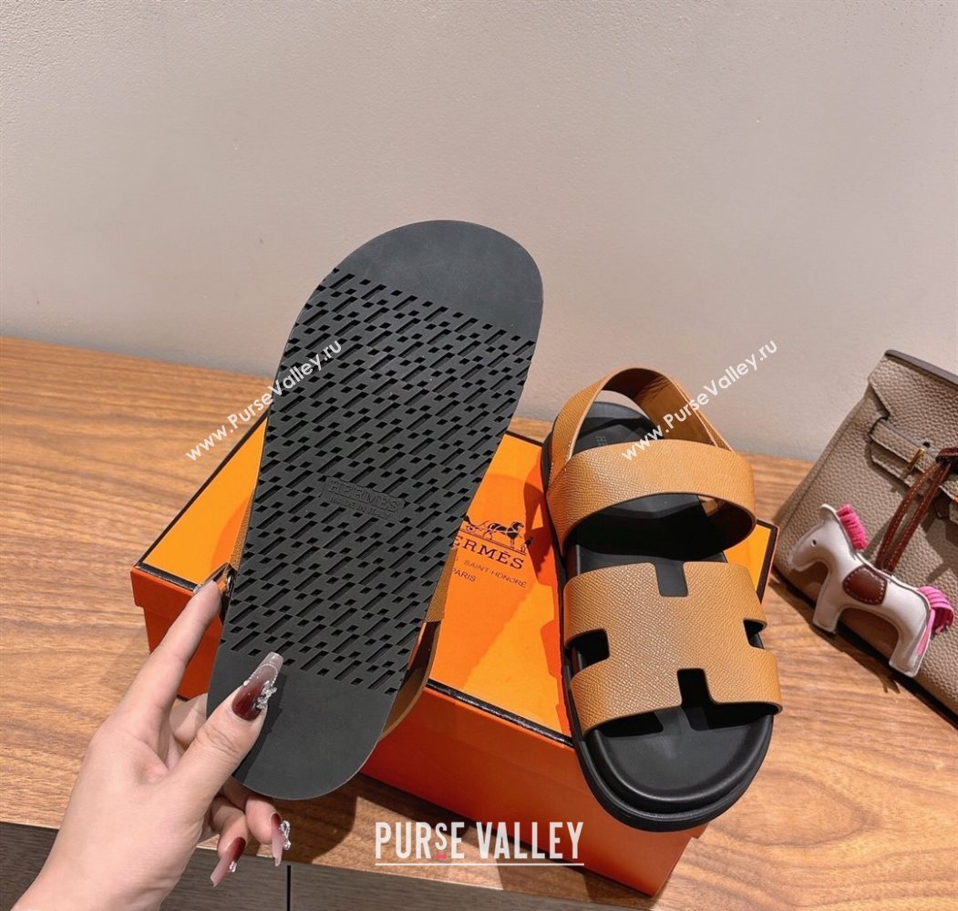 Hermes Genius Strap Sandals in Grained Leather Brown 2025 H082011 (XC-250820162)