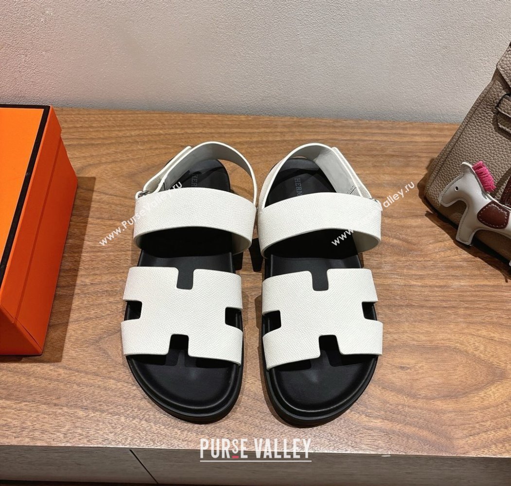 Hermes Genius Strap Sandals in Grained Leather White 2025 H082011 (XC-250820163)
