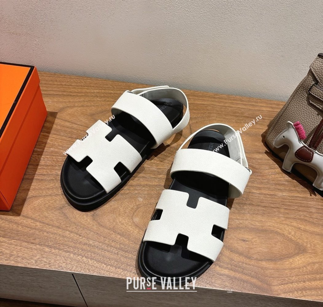 Hermes Genius Strap Sandals in Grained Leather White 2025 H082011 (XC-250820163)