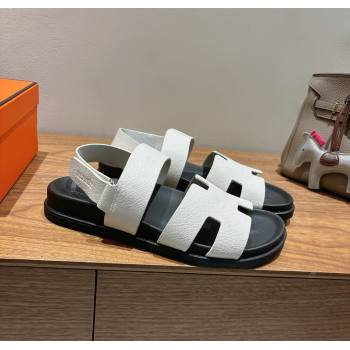 Hermes Genius Strap Sandals in Grained Leather White 2025 H082011 (XC-250820163)