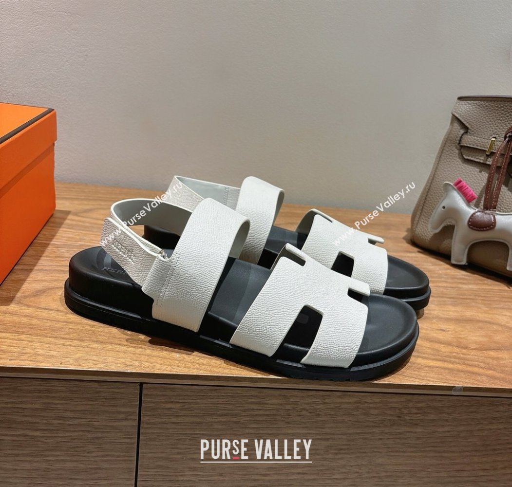 Hermes Genius Strap Sandals in Grained Leather White 2025 H082011 (XC-250820163)