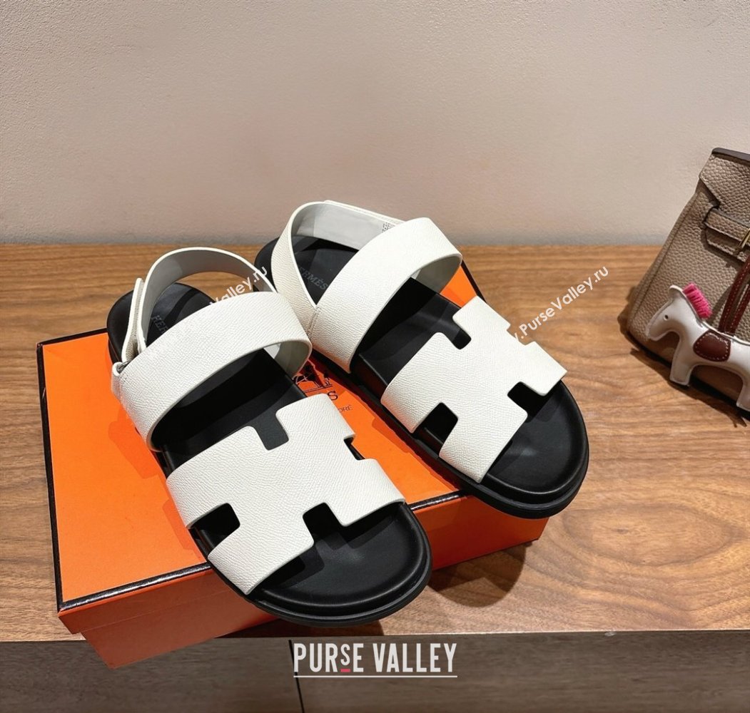 Hermes Genius Strap Sandals in Grained Leather White 2025 H082011 (XC-250820163)