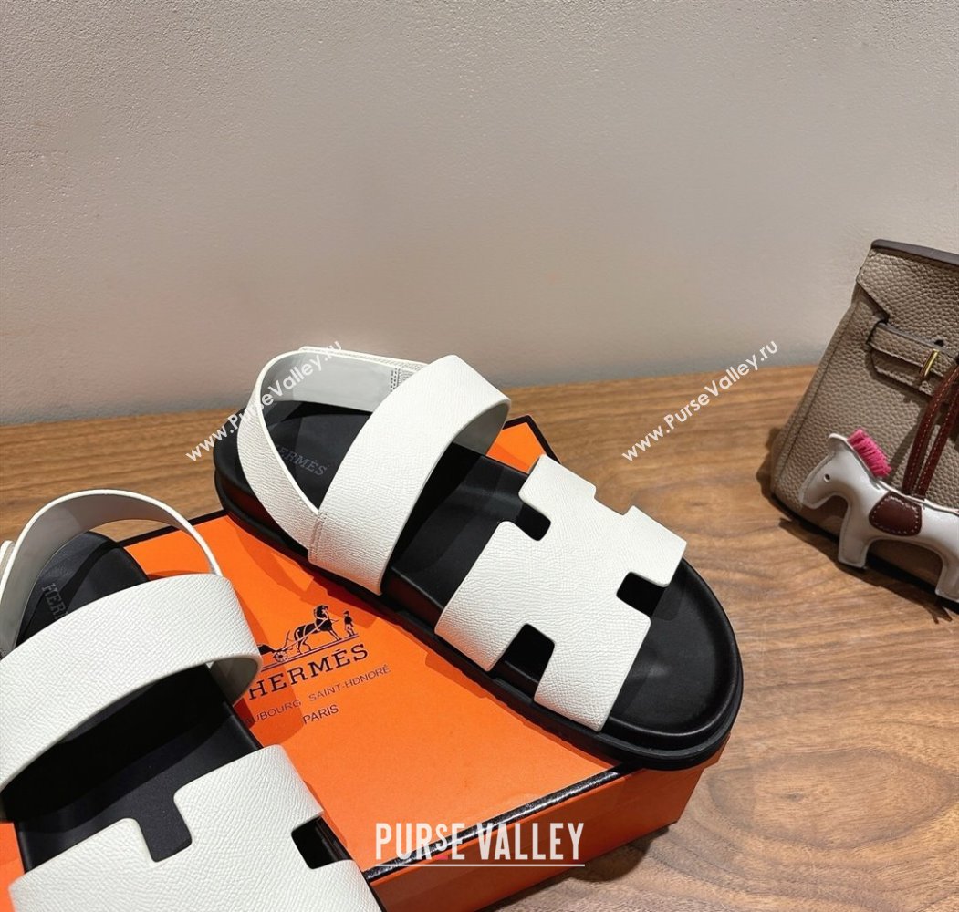 Hermes Genius Strap Sandals in Grained Leather White 2025 H082011 (XC-250820163)
