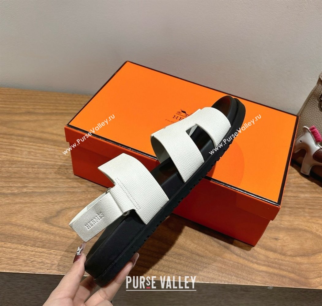 Hermes Genius Strap Sandals in Grained Leather White 2025 H082011 (XC-250820163)