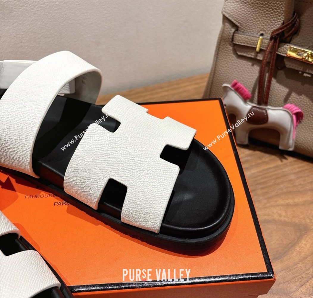 Hermes Genius Strap Sandals in Grained Leather White 2025 H082011 (XC-250820163)