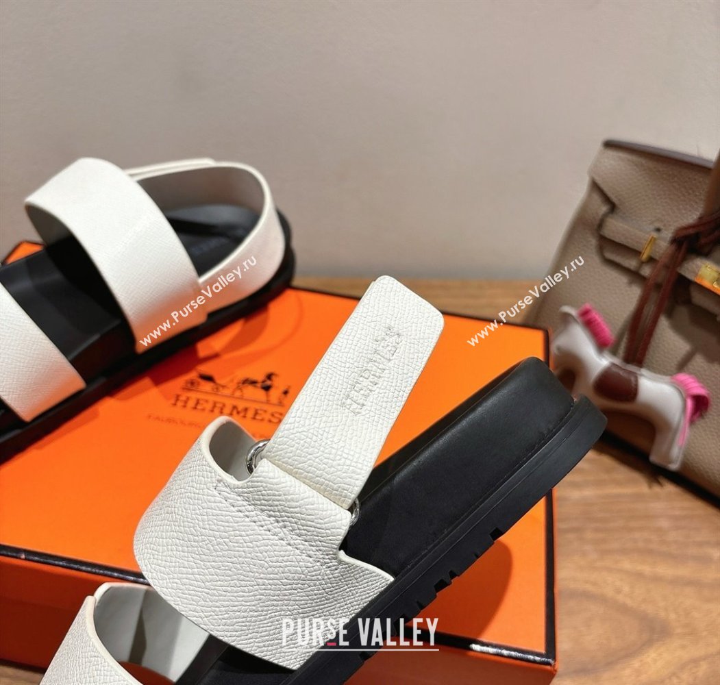 Hermes Genius Strap Sandals in Grained Leather White 2025 H082011 (XC-250820163)