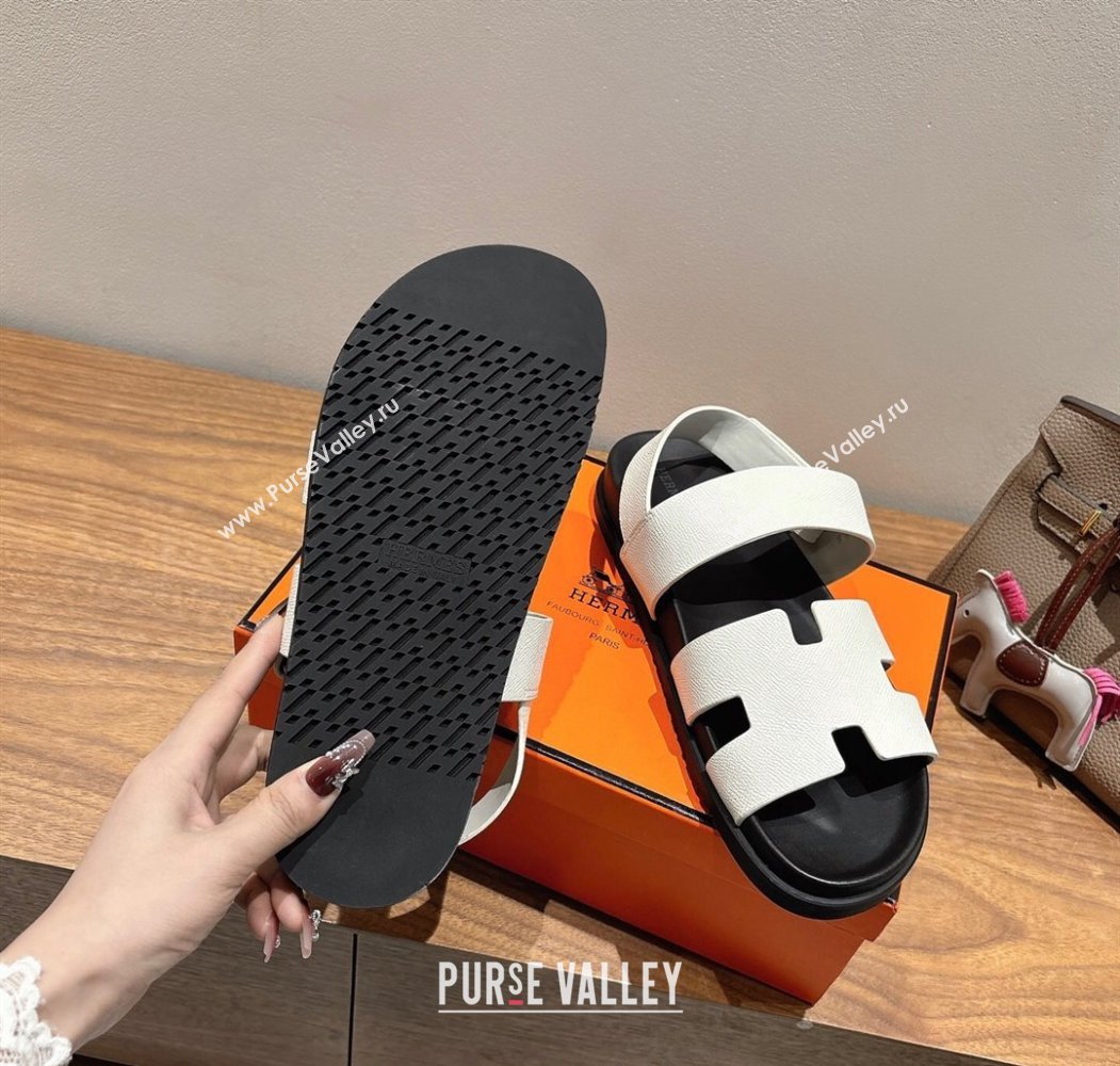 Hermes Genius Strap Sandals in Grained Leather White 2025 H082011 (XC-250820163)