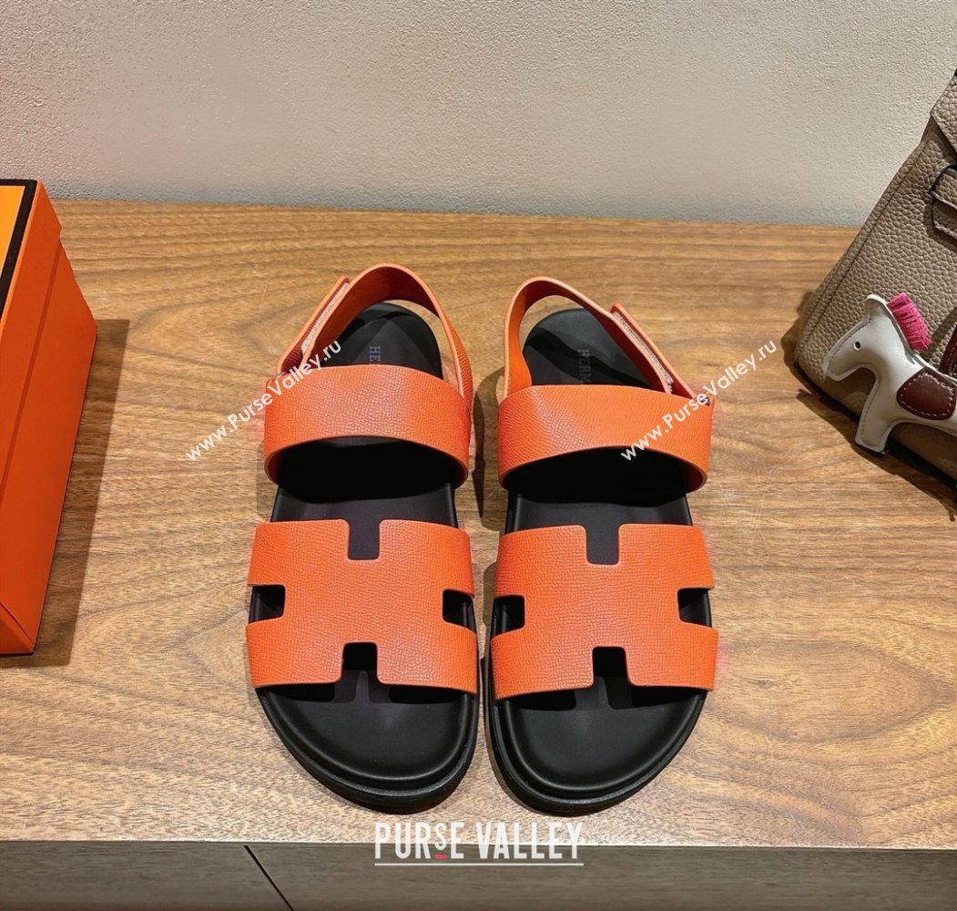 Hermes Genius Strap Sandals in Grained Leather Orange 2025 H082011 (XC-250820164)