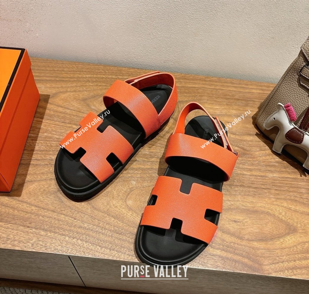 Hermes Genius Strap Sandals in Grained Leather Orange 2025 H082011 (XC-250820164)