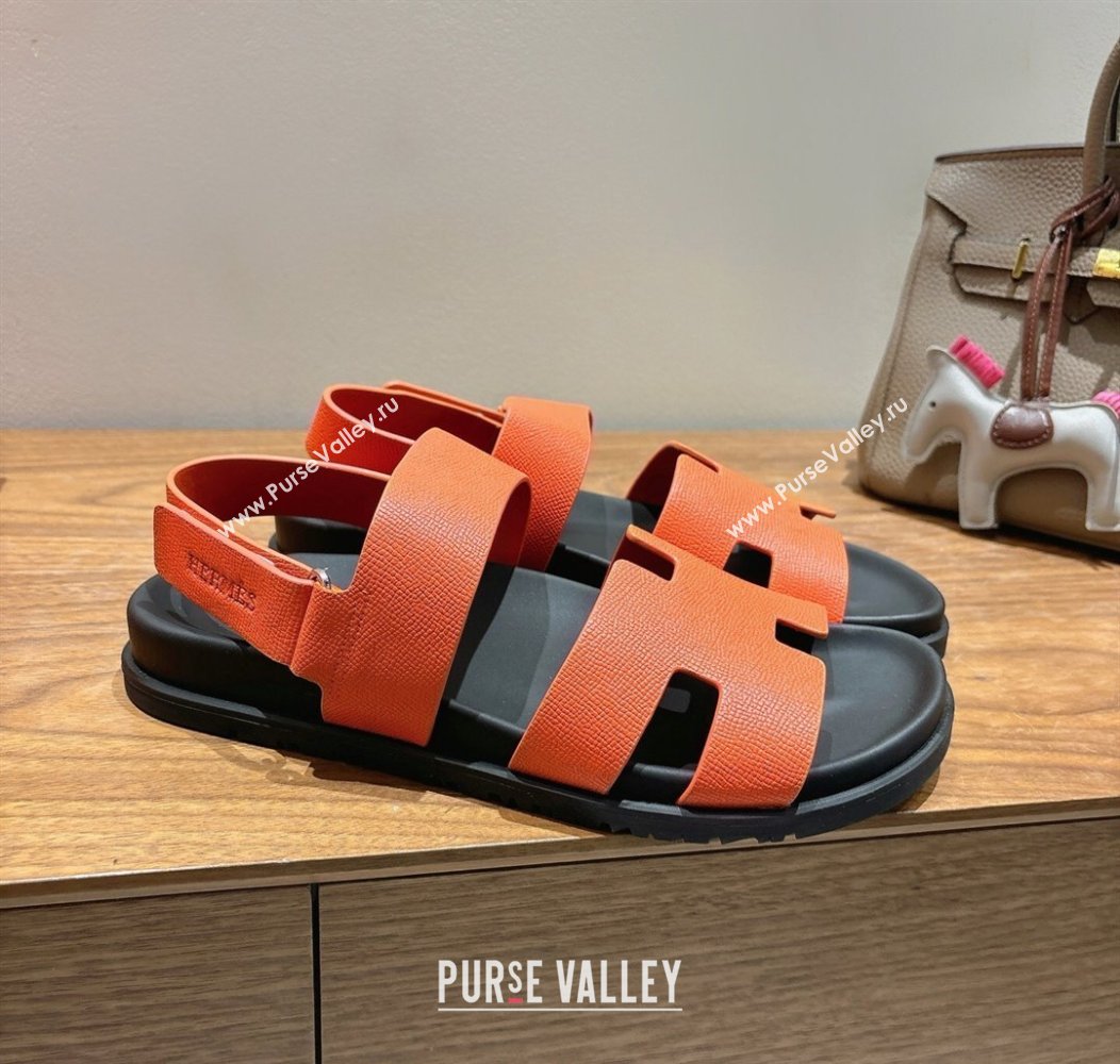 Hermes Genius Strap Sandals in Grained Leather Orange 2025 H082011 (XC-250820164)