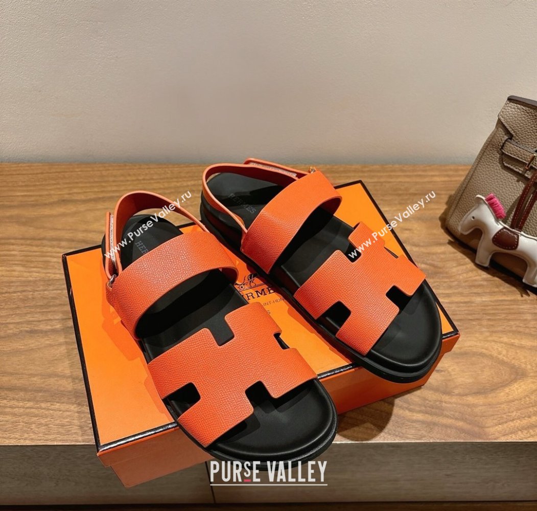 Hermes Genius Strap Sandals in Grained Leather Orange 2025 H082011 (XC-250820164)