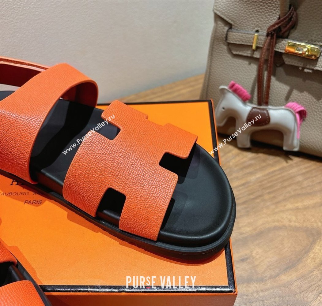 Hermes Genius Strap Sandals in Grained Leather Orange 2025 H082011 (XC-250820164)