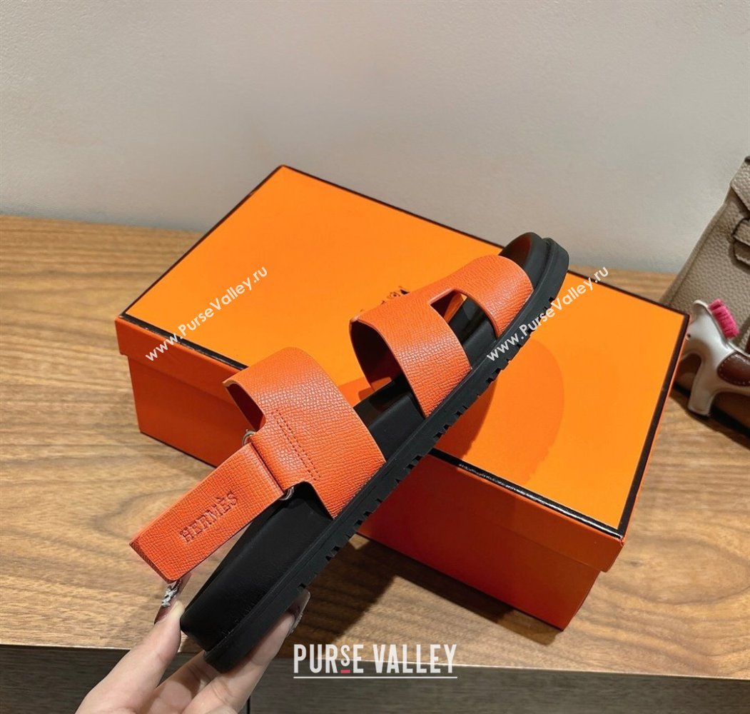 Hermes Genius Strap Sandals in Grained Leather Orange 2025 H082011 (XC-250820164)