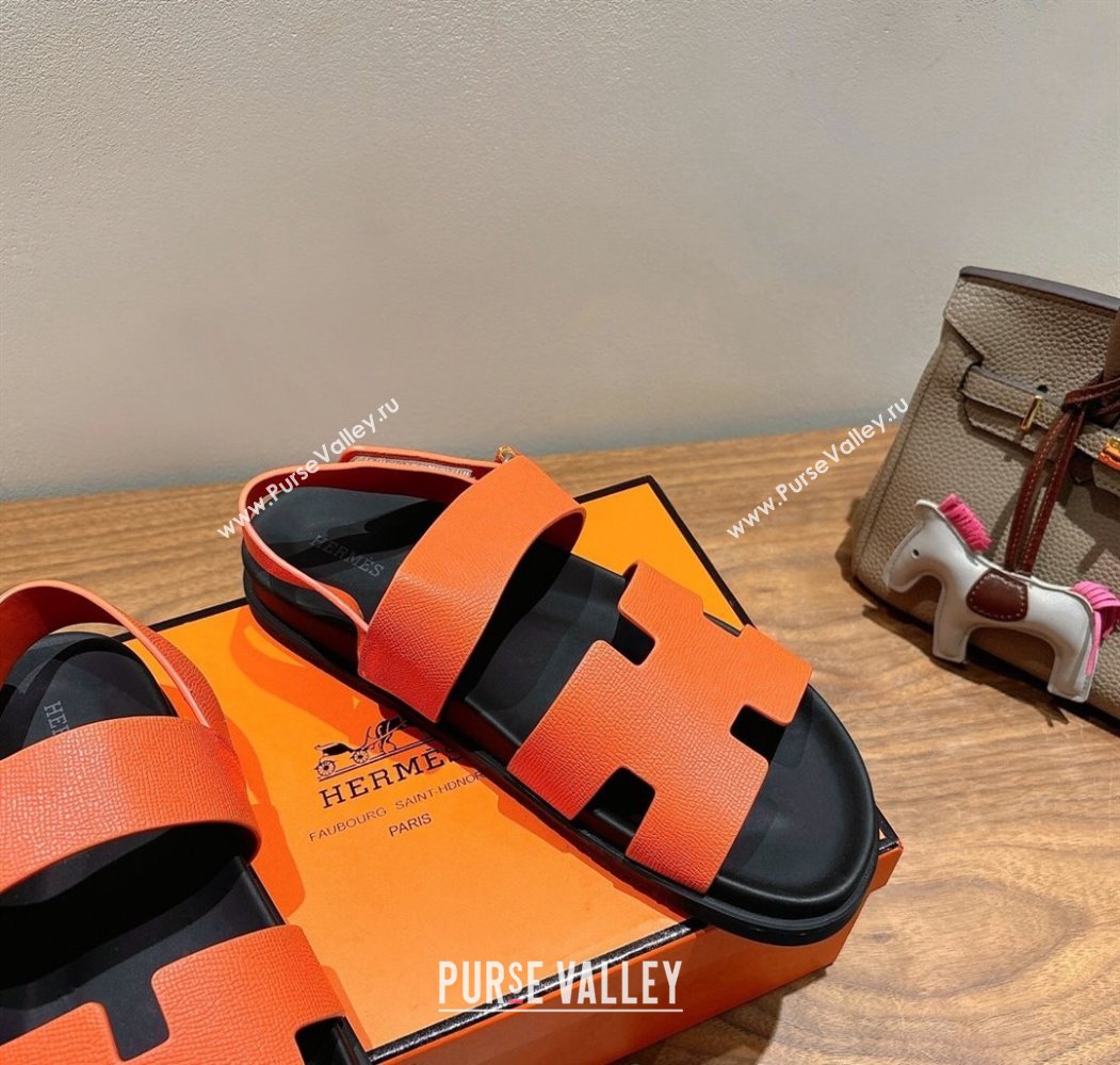 Hermes Genius Strap Sandals in Grained Leather Orange 2025 H082011 (XC-250820164)