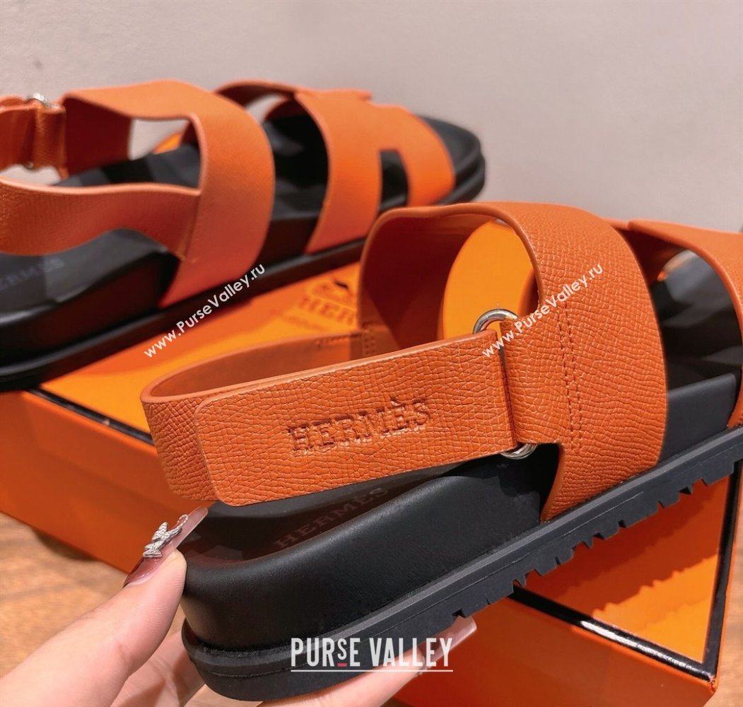 Hermes Genius Strap Sandals in Grained Leather Orange 2025 H082011 (XC-250820164)