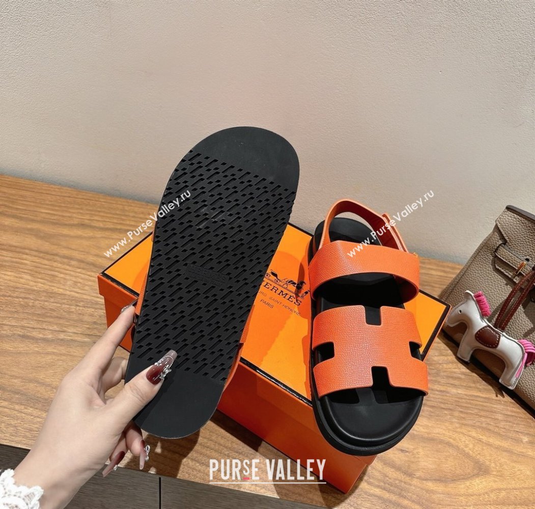Hermes Genius Strap Sandals in Grained Leather Orange 2025 H082011 (XC-250820164)