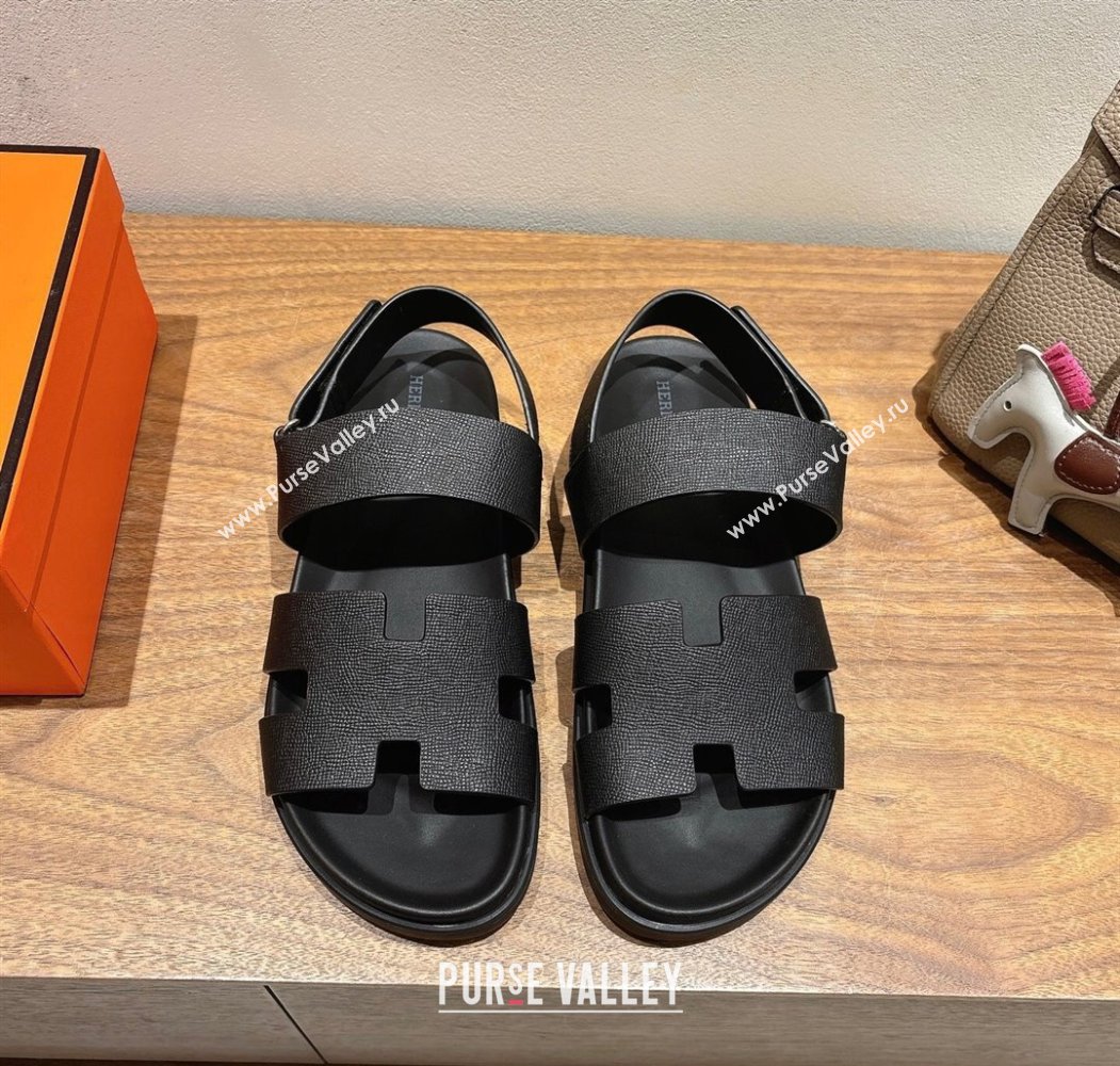 Hermes Genius Strap Sandals in Grained Leather Black 2025 H082011 (XC-250820165)