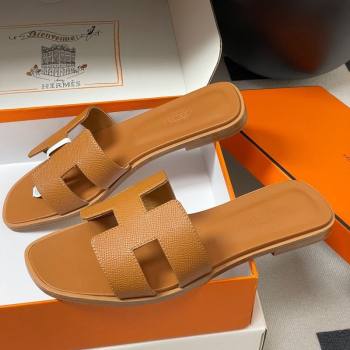 Hermes Oran Classic Flat Slides Sandal in Palm-Grained Calfskin Brown 2025 H081803 (MD-250819025)