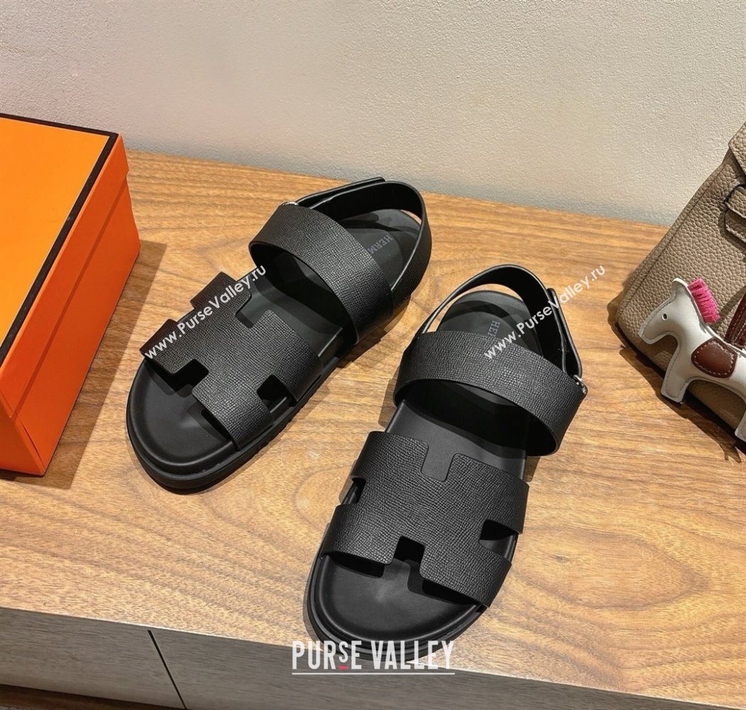 Hermes Genius Strap Sandals in Grained Leather Black 2025 H082011 (XC-250820165)