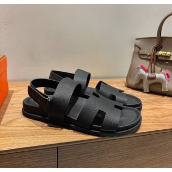 Hermes Genius Strap Sandals in Grained Leather Black 2025 H082011 (XC-250820165)