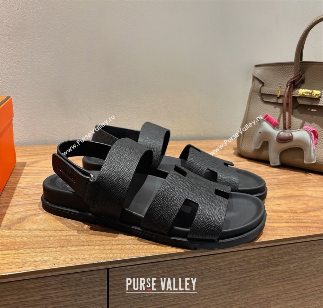 Hermes Genius Strap Sandals in Grained Leather Black 2025 H082011 (XC-250820165)