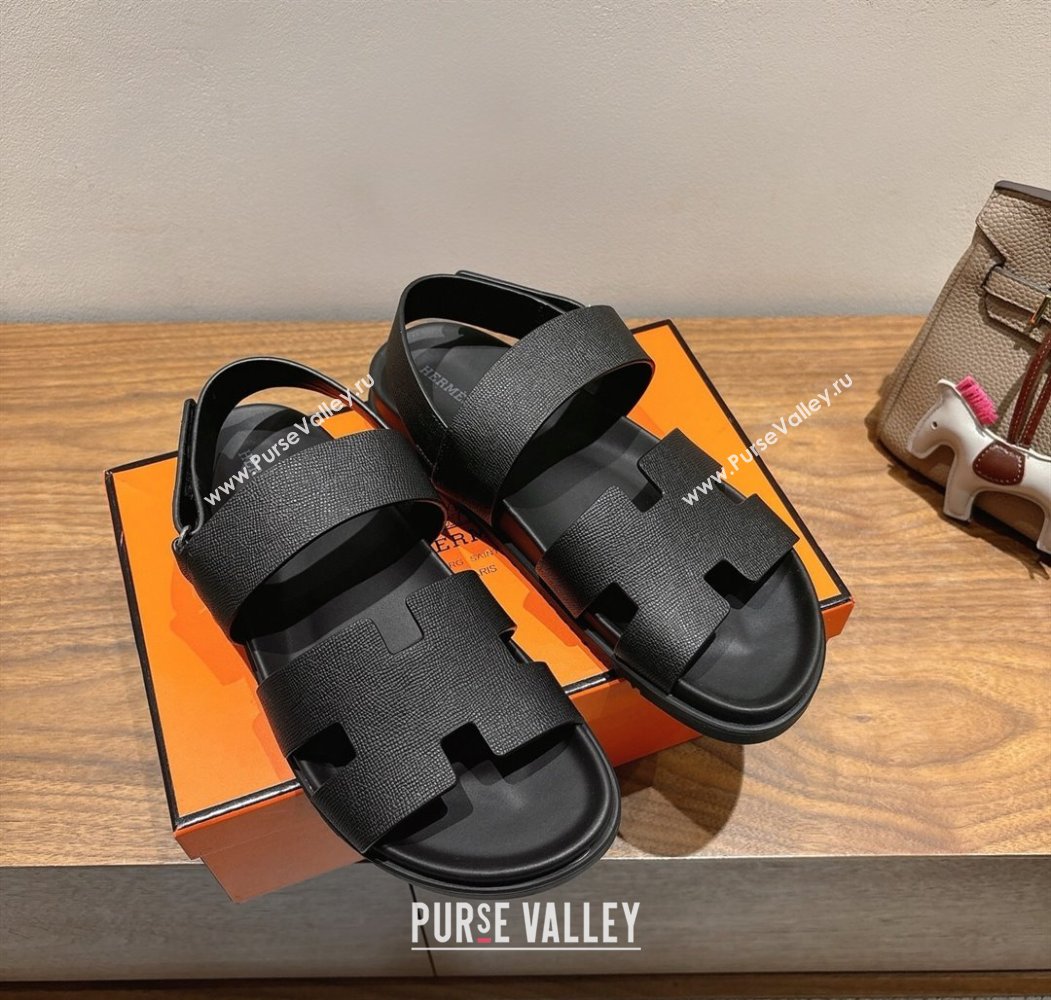 Hermes Genius Strap Sandals in Grained Leather Black 2025 H082011 (XC-250820165)