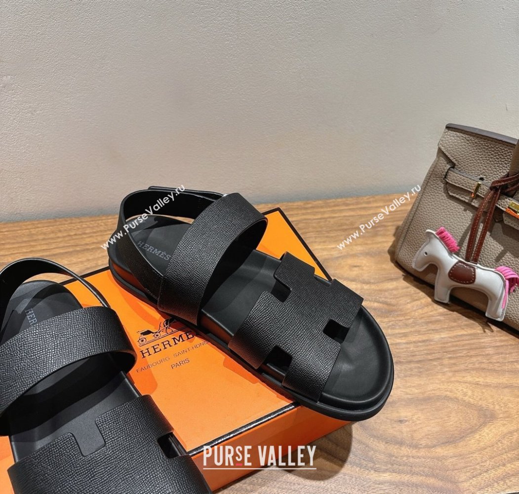 Hermes Genius Strap Sandals in Grained Leather Black 2025 H082011 (XC-250820165)