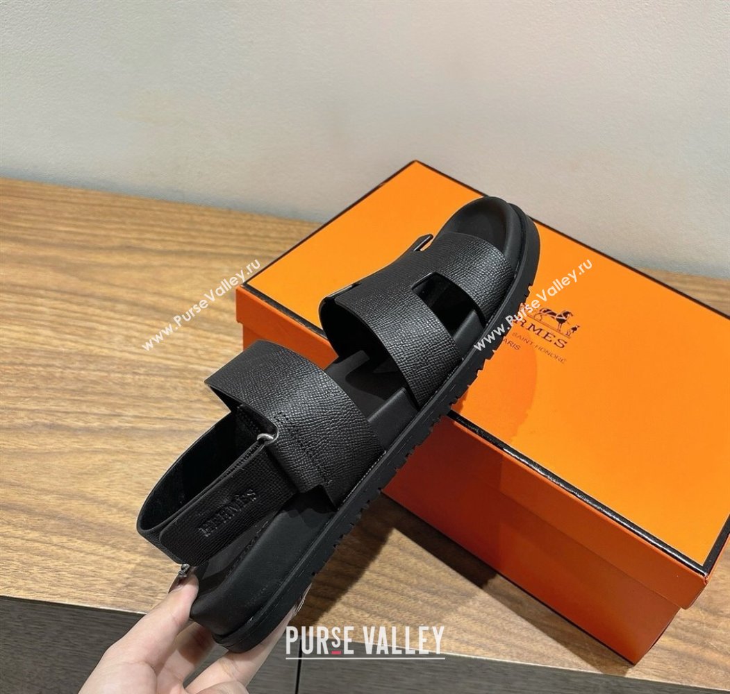 Hermes Genius Strap Sandals in Grained Leather Black 2025 H082011 (XC-250820165)