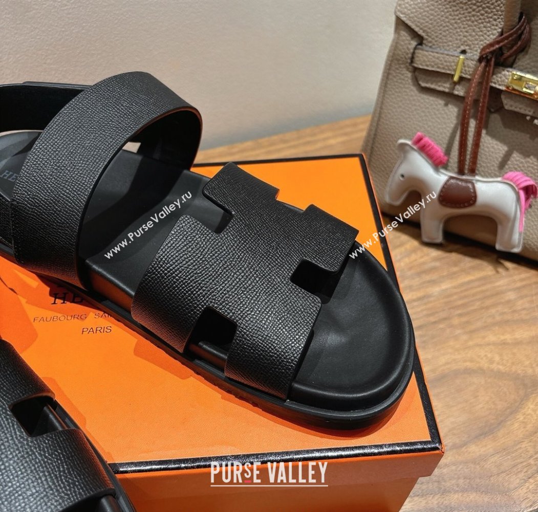 Hermes Genius Strap Sandals in Grained Leather Black 2025 H082011 (XC-250820165)