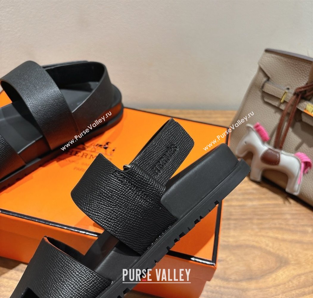 Hermes Genius Strap Sandals in Grained Leather Black 2025 H082011 (XC-250820165)
