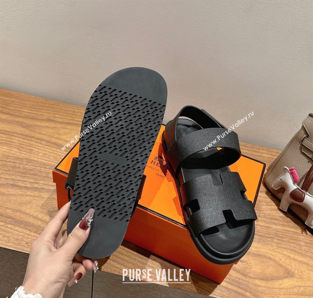 Hermes Genius Strap Sandals in Grained Leather Black 2025 H082011 (XC-250820165)