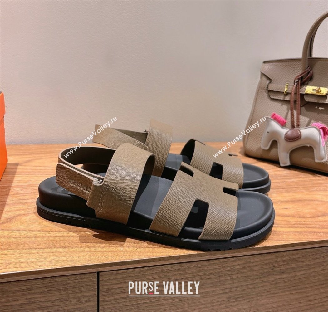 Hermes Genius Strap Sandals in Grained Leather Grey 2025 H082011 (XC-250820166)