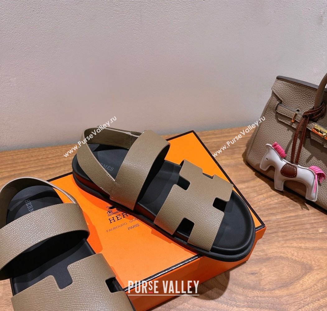 Hermes Genius Strap Sandals in Grained Leather Grey 2025 H082011 (XC-250820166)