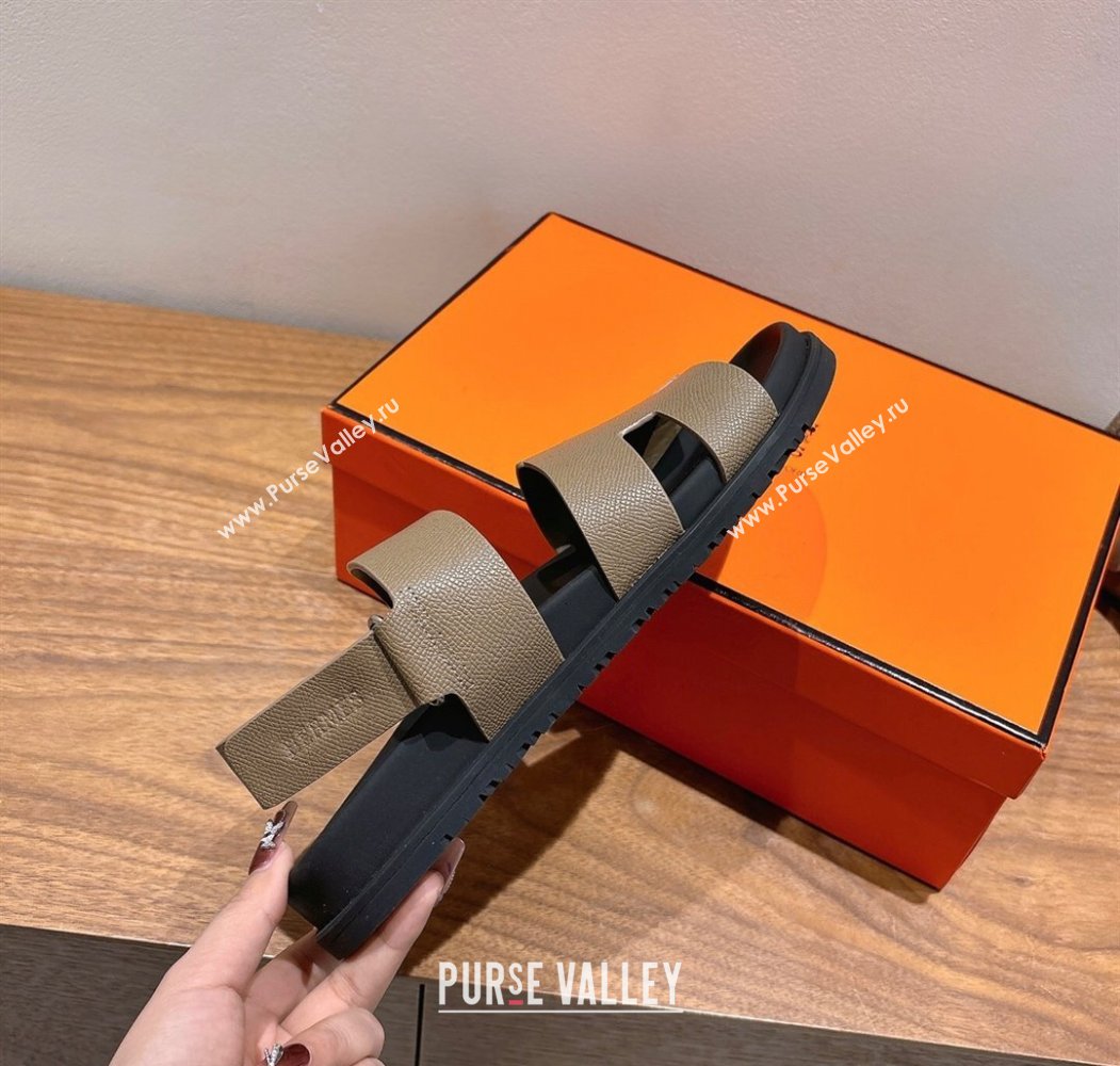 Hermes Genius Strap Sandals in Grained Leather Grey 2025 H082011 (XC-250820166)