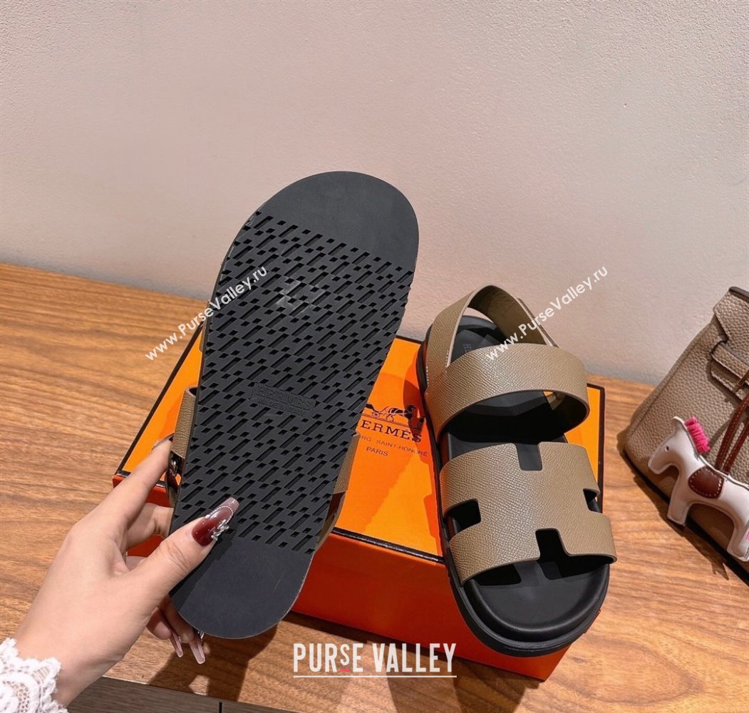Hermes Genius Strap Sandals in Grained Leather Grey 2025 H082011 (XC-250820166)