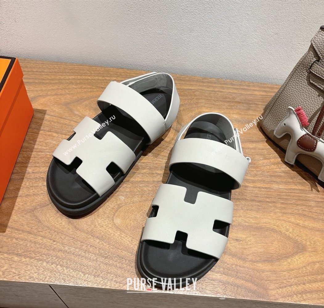 Hermes Genius Strap Sandals in Calfskin Leather White 2025 H082011 (XC-250820167)