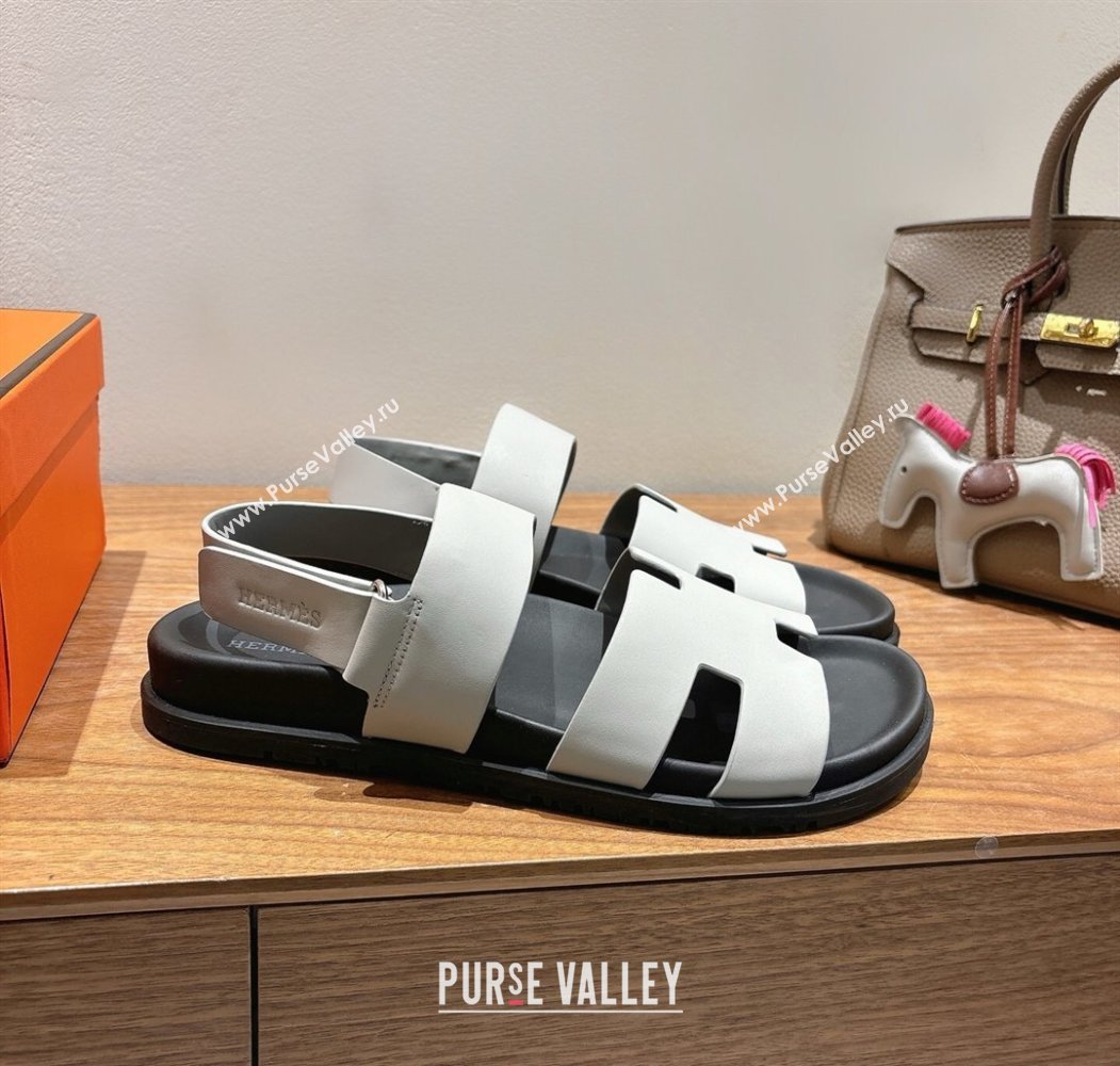 Hermes Genius Strap Sandals in Calfskin Leather White 2025 H082011 (XC-250820167)